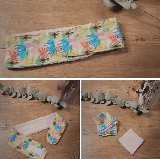 Lot de 7 lingettes démaquillantes "éclat coloré" avec son bandeau de démaquillage